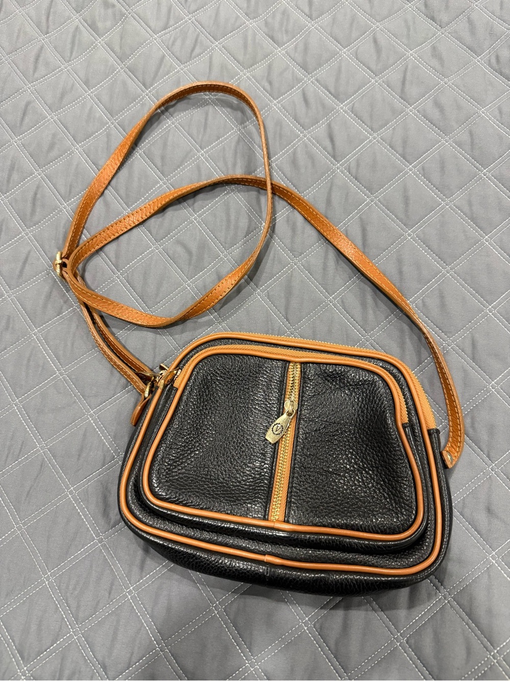 Valentina Black and Tan Leather Crossbody Bag
